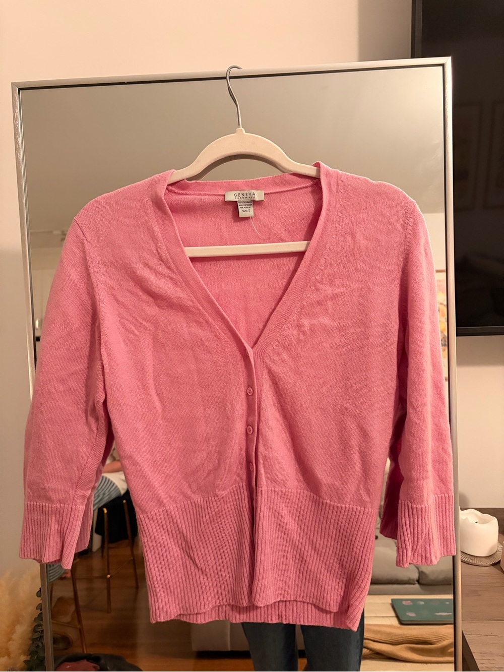 100% Cashmere Geneva Pink V-Neck Button Front Cardigan